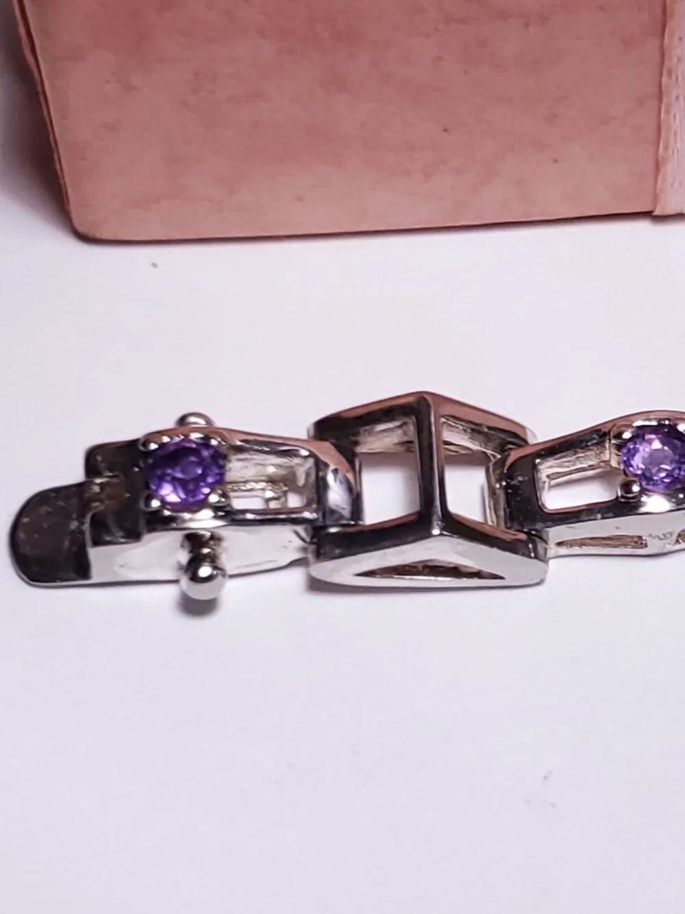 Estate 1.65ctw Natural Amethyst Pyramid Link Sterling Silver 7.5